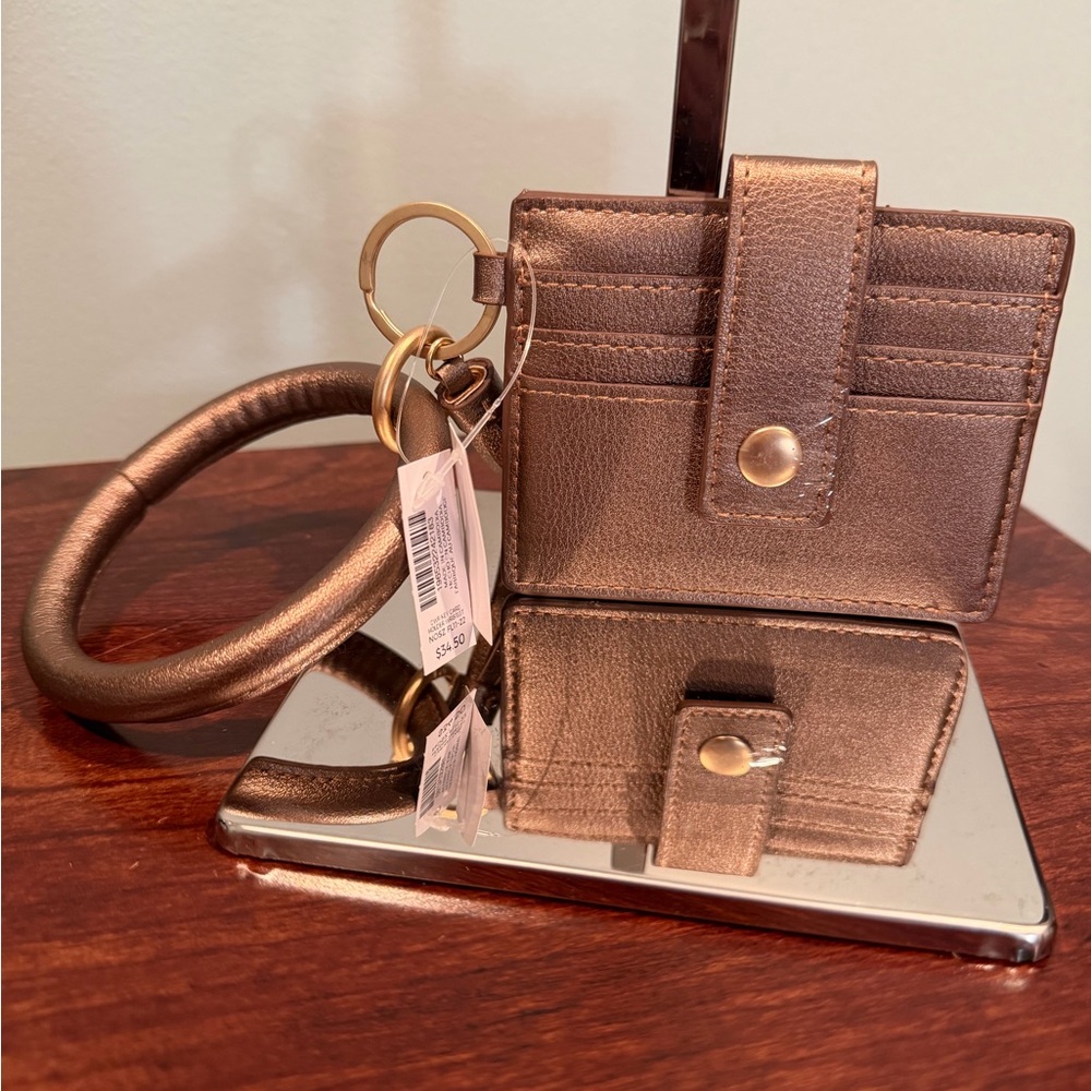 Chico’s Metallic Card Holder with Keychain NWT